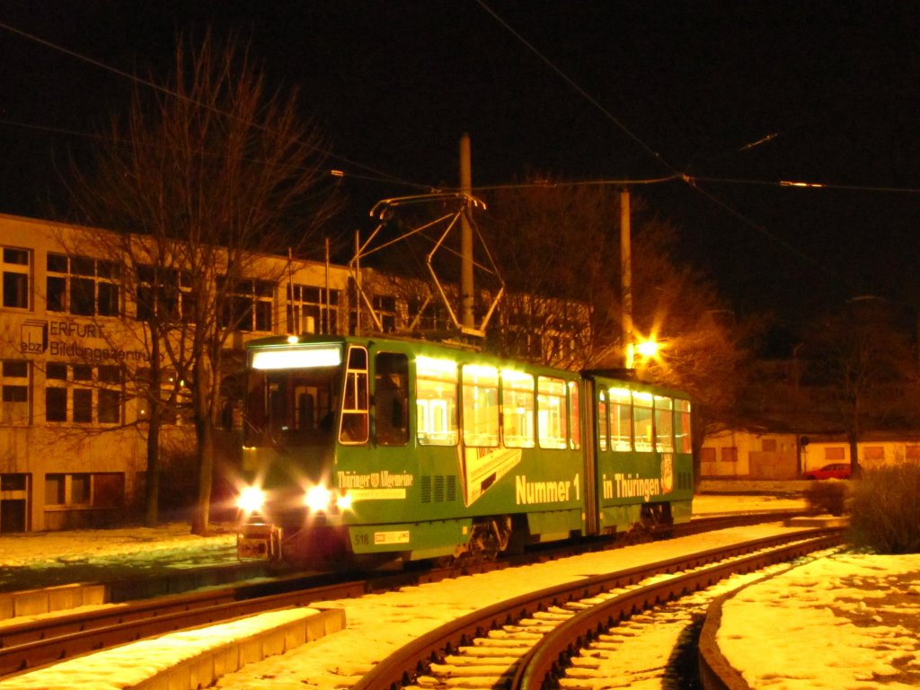 EVAG 518 whrend einer Nachtsonderfahrt der Erfurter Nahverkehrsfreunde, am 03.03.2013 an der Haltestelle Grubenstrae.