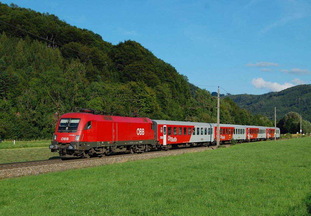 Ex A1 1116 280 mit dem Rex 3912 am 12.08.2012
in Micheldorf.