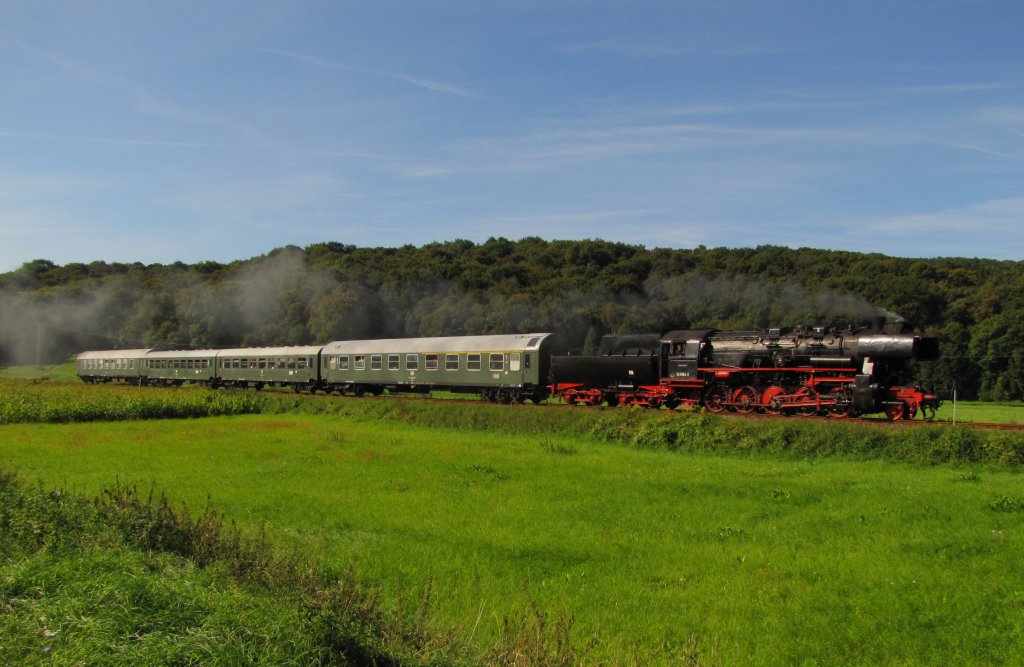 ex DR 52 4896 vom Bayerischen Eisenbahnmuseum zu Leipzig e.V. mit dem DPE 39135 von Leipzig-Plagwitz zum Winzerfest nach Freyburg und weiter zur Abstellung nach Karsdorf, bei Kleinjena; 11.09.2010