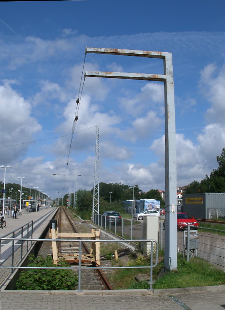 Fahrleitungsende am Gleis 4 in Binz.Aufnahme am 20.August 2011.