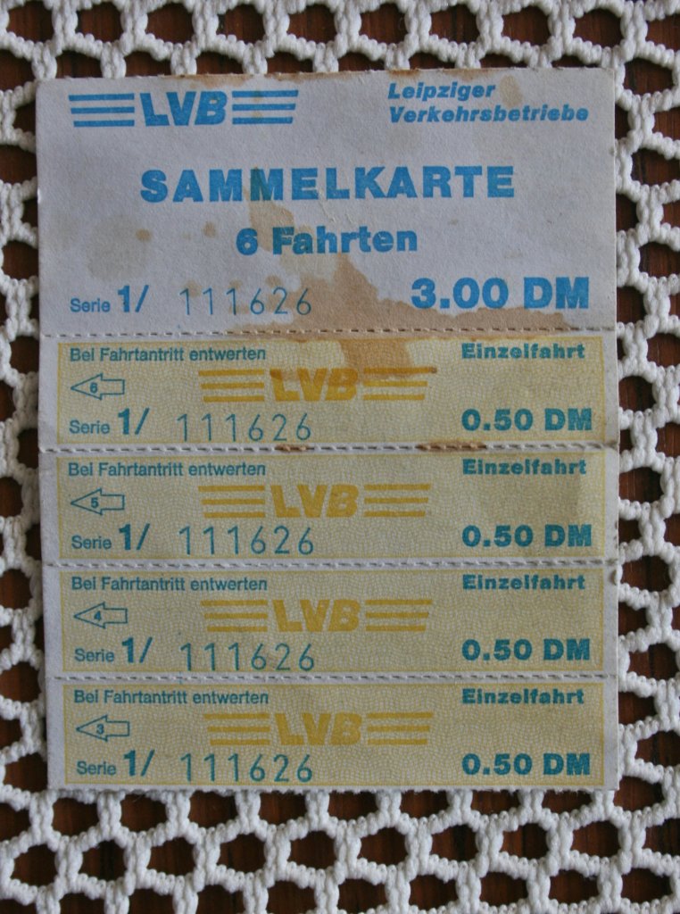 Fahrscheine Leipziger Verkehrsbetriebe, Anno 1990