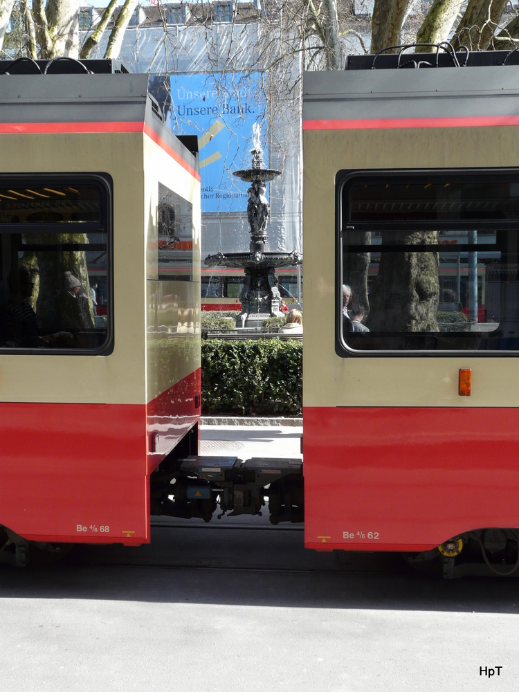FB - Fhrestandslose Seiten der Triebwagen Be 4/6 62 und Be 4/6 68 in Zrich Stadelhofen am 01.04.2011