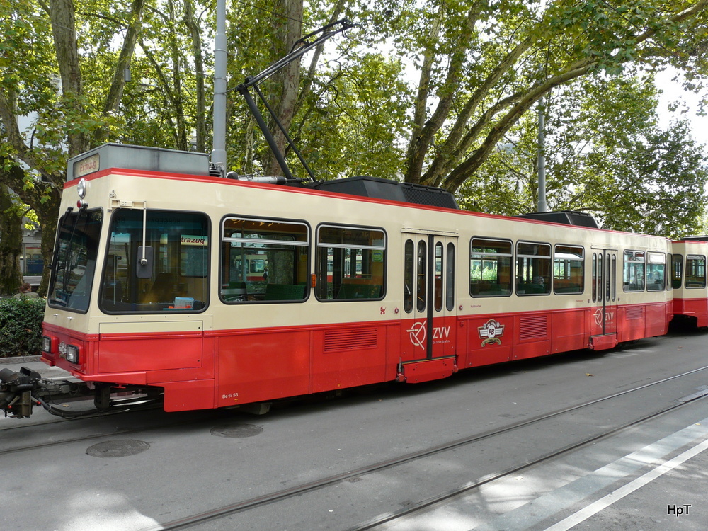 Forchbahn - 100 Jahr Feier .. Triebwagen Be 4/4 53 in der Endhaltestelle Zrich Stadelhofen am 02.09.2012 
