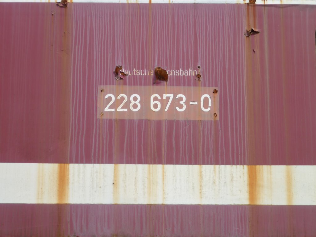 Foto mit seltenheitswert 228 673-0 mit der aufschrift DEUTSCHE REICHSBAHN.Gesehen am 17.09.11 bei der IG Traditionslok 58 3047 in Glauchau wo ein BW Fest war.

