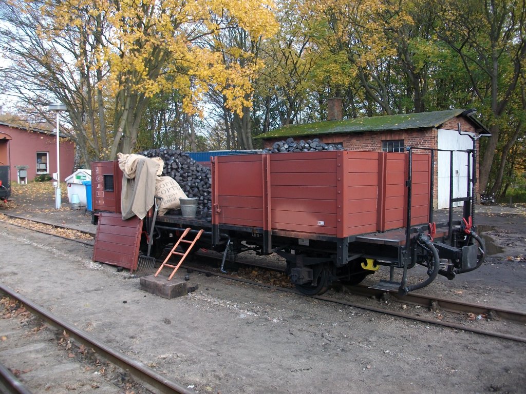 F�r einen Film,der gegenw�rtig auf R�gen gedreht wird,wurde ein Schmalspurwagen sogar extra mit Kohle beladen,auch die Kohles�cke erhielten f�r den Film eine russische Beschriftung.Am 29.Oktober 2010 stand der  Filmwagen  in Putbus.