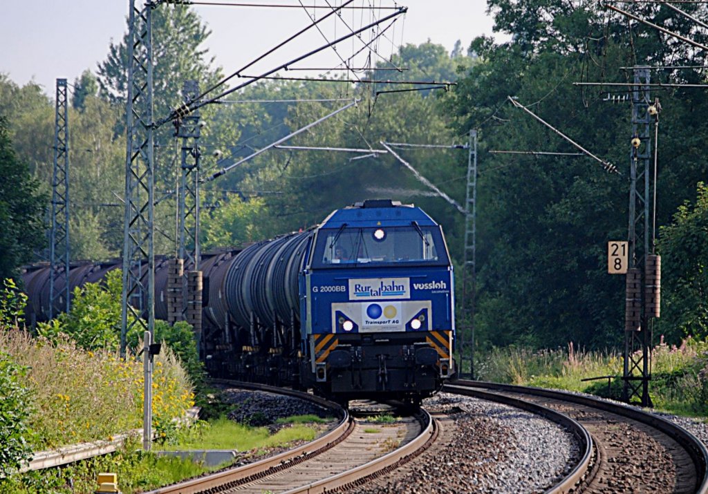 G 2000 BB mit Kesselzug in .-P. Rimburg am 30.7.2010
Lok V206 der Rurtalbahn.
