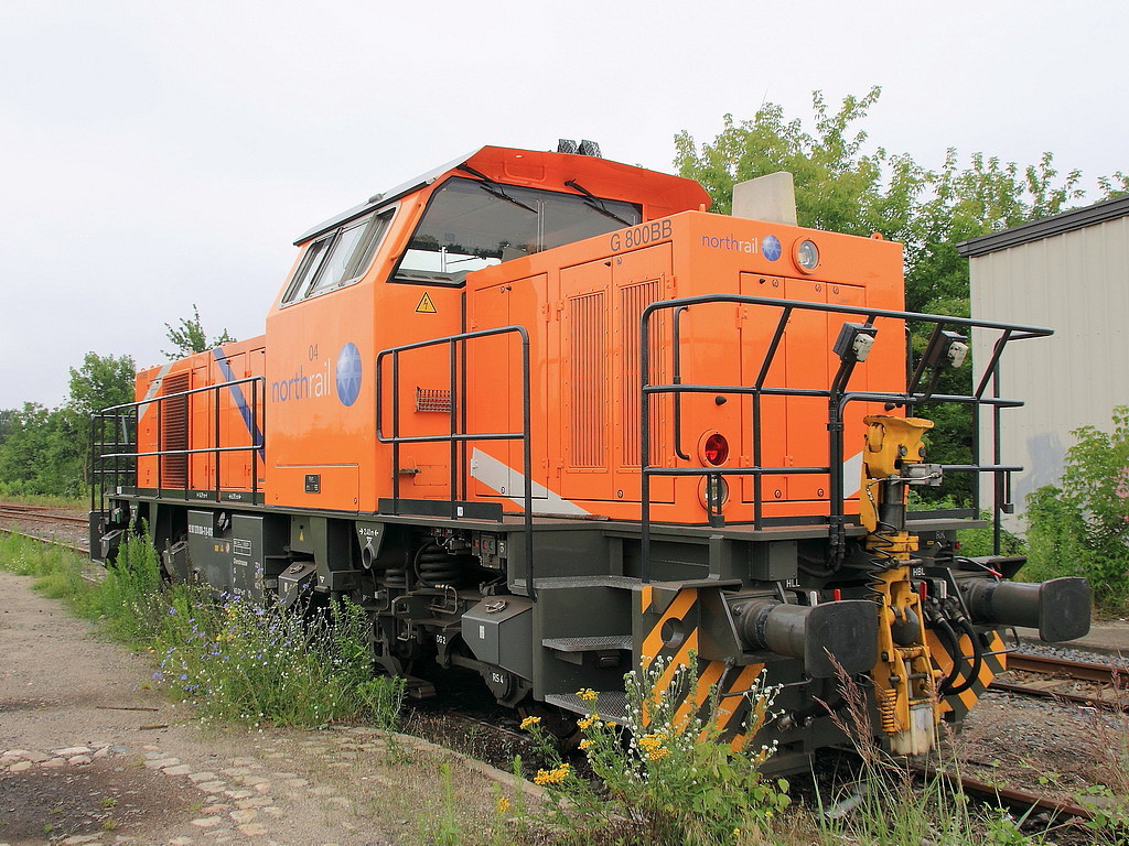 G 800BB der Northrail GmbH  mit der NVR-Nummer 92 80 1278 004-7 D-NTS steht abgestellt am 06. Juli 2012 auf dem mit einem Fahrzeug befahrbaren Teil des Gterbahnhofes Grnau