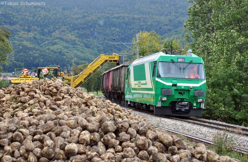 Ge 4/4 21 an der Zuckerrbenverladestelle bei Montricher