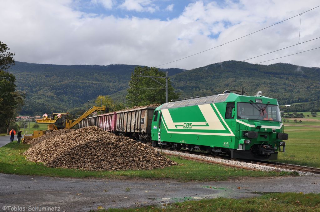 Ge 4/4 21 bei der Zuckerrbenverladung am 24.09.2012 bei Montricher