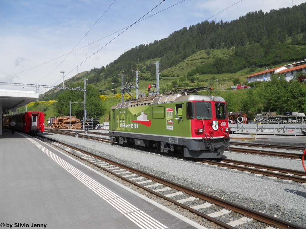 Ge 4/4'' 630 ''100 Jahre Chur - Disentis'' am 7.6.2012 in Scuol-Tarasp. 