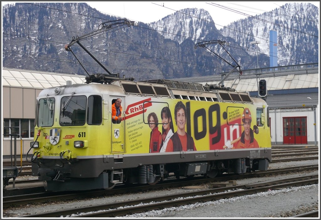 Ge 4/4 II 611  Landquart  in Landquart. Herzlichen Dank an Lf Willi fr die guten Typs. (18.03.2010)
