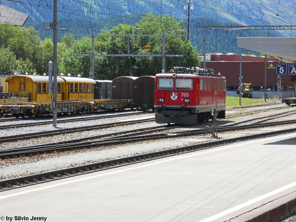 Ge 6/6'' 703 ''St.Moritz'' am 7.8.2010 abgestellt in Samedan.