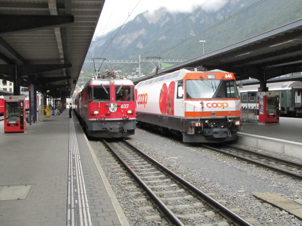Ge4/4II 627 und Ge4/4III 641 am 5.September 2011 in Chur 