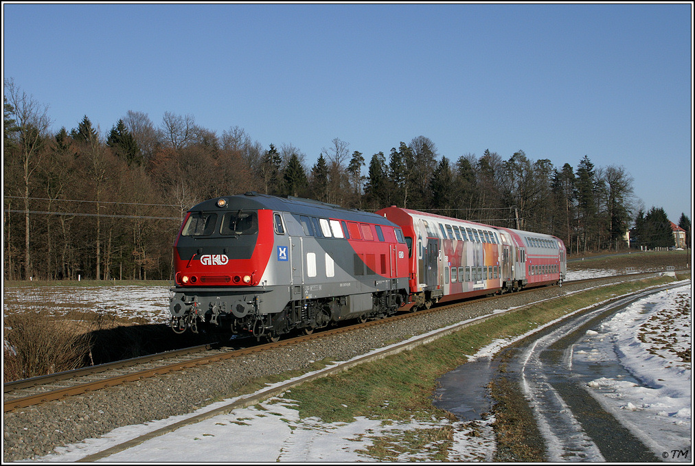 GKB 218.117 mit R 4369 von Graz nach Wies, aufgenommen nahe Gussendorf in der Weststeiermark am 27.12.2010