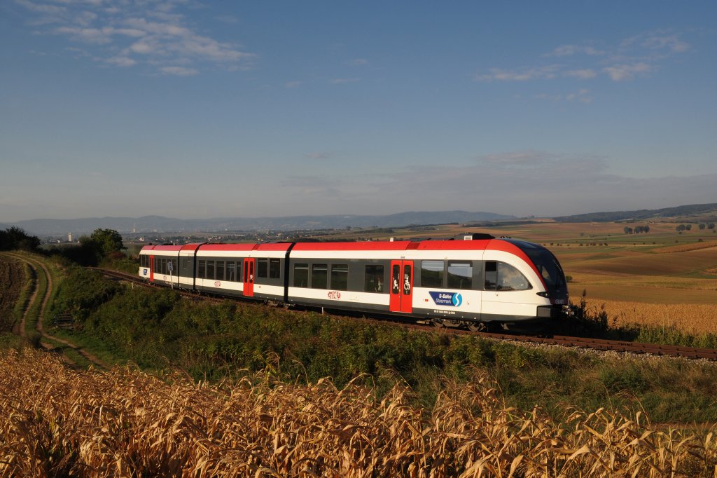 GKB 5063 009 als SLP 17464 von Graz nach Ernstbrunn am 15.9.2012 am Schareiterberg kurz nach Mollmanndsdorf der von vielen Leuten flschlicherweise auch als Mollmannsdorfer Berg bezeichnet wird, und der eine Steigung von bis zu 27 %o aufweist. 