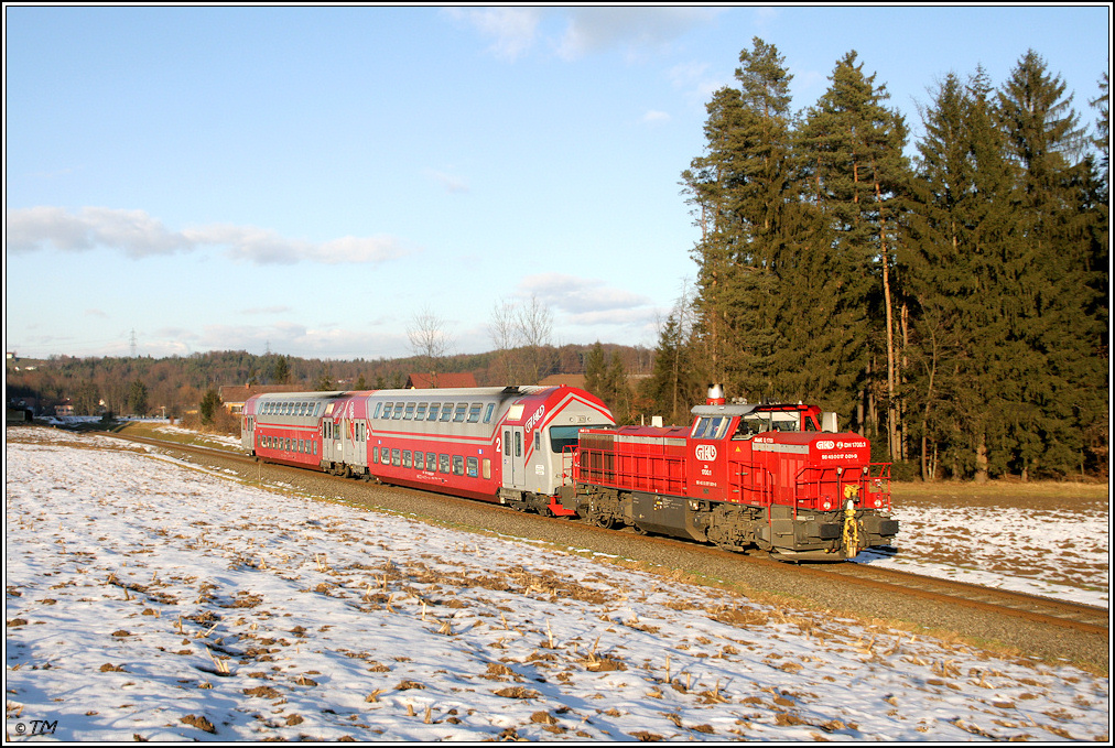 GKB DH 1700.1 auerplanmig unterwegs mit R 4373 Richtung Wies-Eibiswald; aufgenommen wurde der Zug bei Hollenegg am 27.12.2010