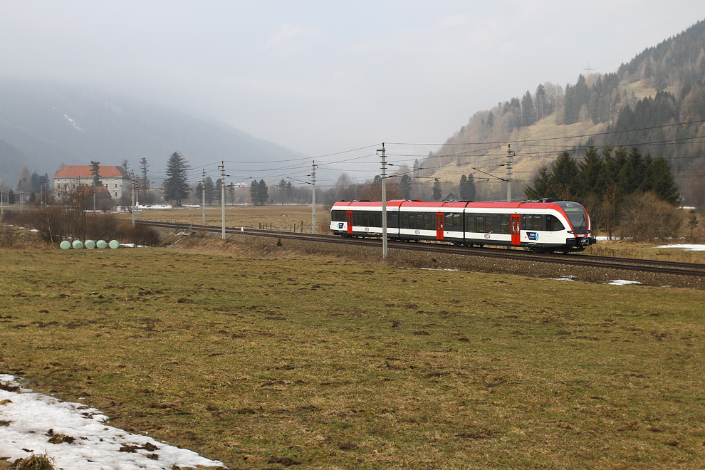 GKB GTW 5063 bei einer Messfahrt von St. Michael nach Selzthal. 
Mautern 16.2.2011