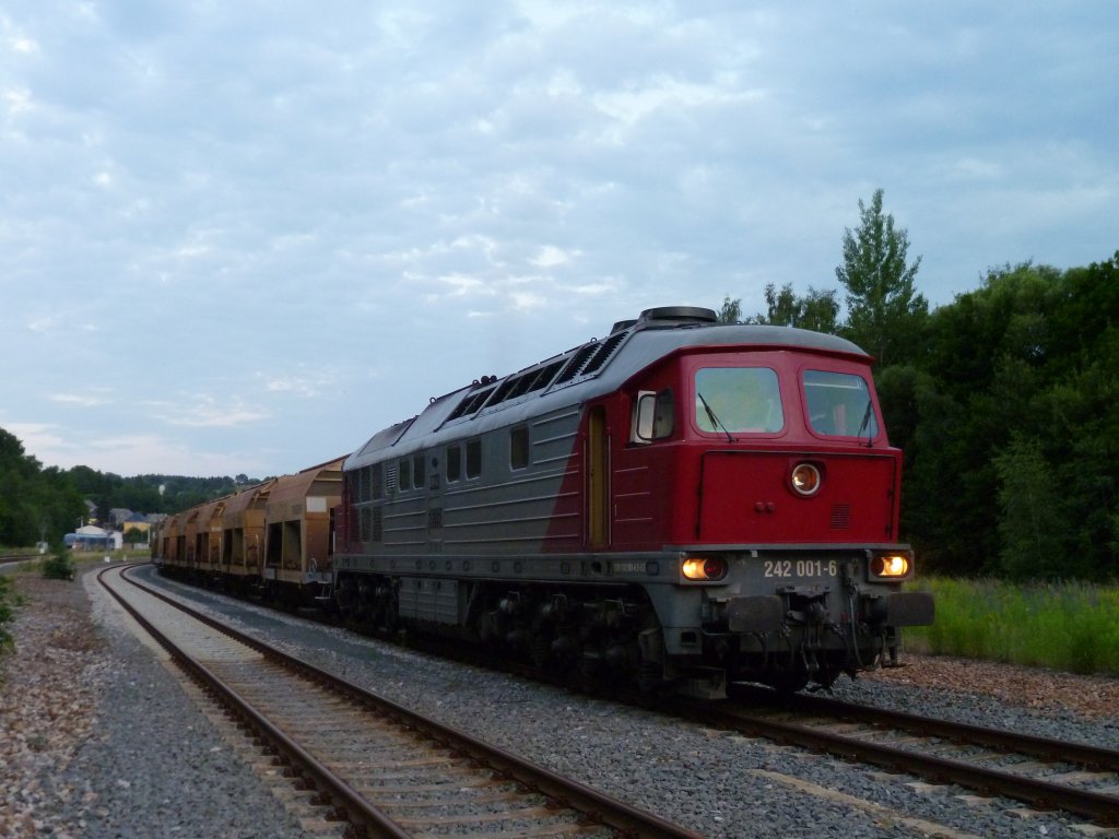 Glckstreffer am 29.06.11. Die EKO 242 001-6 war um 21:02 Uhr in Adorf. Am Ende fuhr die 293 063-4 der EKO.