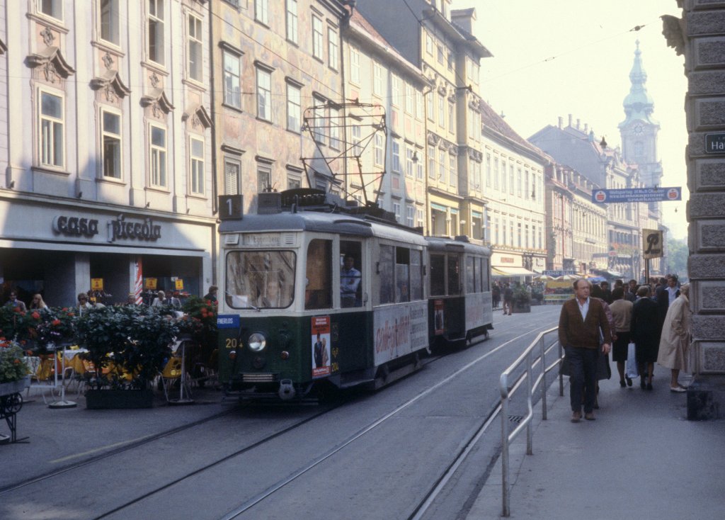 Graz GVB SL 1 (Tw 204) Herrengasse am 17. Oktober 1978.