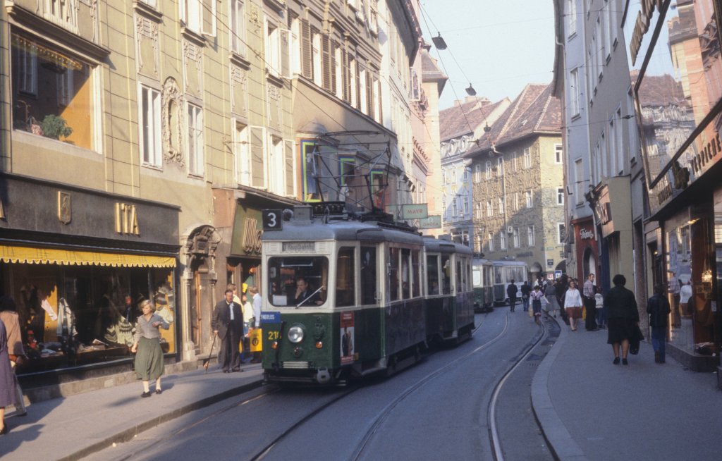 Graz GVB SL 3 (Tw 21x) Murgasse am 17. Oktober 1978.