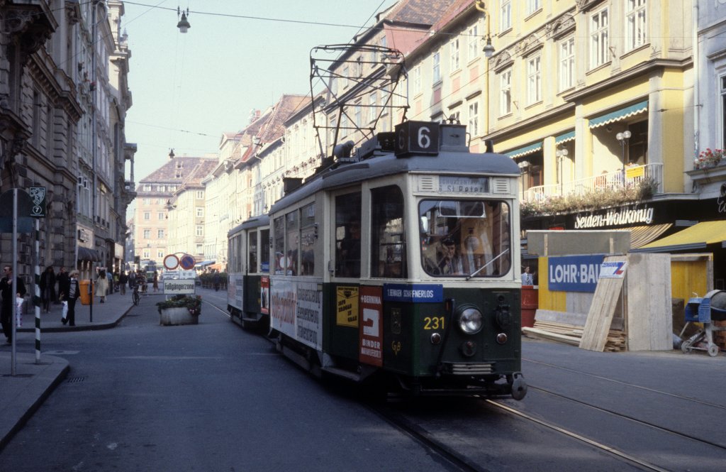 Graz GVB SL 6 (Tw 231) Herrengasse am 17. Oktober 1978.