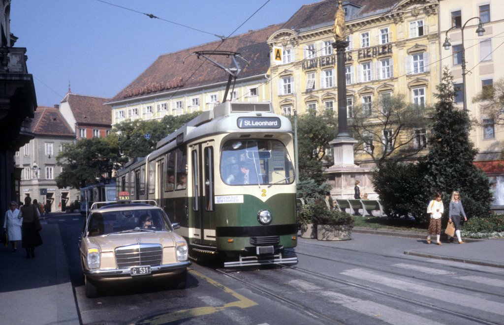 Graz GVB SL 7 (GT8 2) Am Eisernen Tor am 17. Oktober 1978.