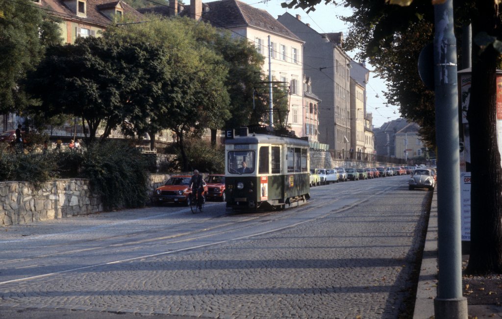 Graz GVB SL E (Tw 235) Kaiser-Franz-Josef-Kai am 17. Oktober 1978.