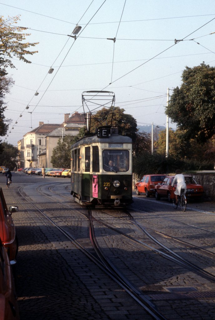 Graz GVB SL E (Tw 235) Kaiser-Franz-Josef-Kai am 17. Oktober 1978.