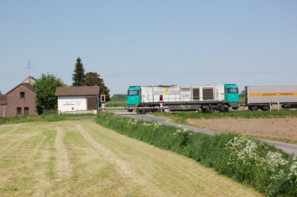 Gterzug mit RAIL4Chem auf dem Weg in die Niederlande, zwischen Breyell und Kaldenkirchen. Foto vom 11.5.2008 Klner Str. / Heier Weg