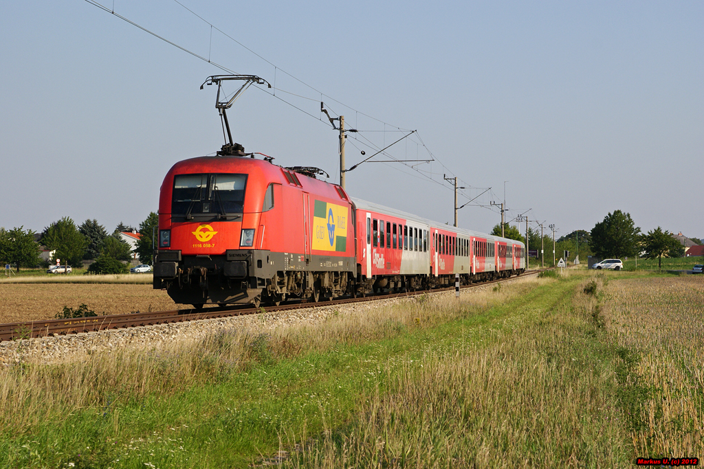 GySEV 1116 058 schiebt REX2831 von Wien Meidling nach Deutschkreutz, 27.07.2012.