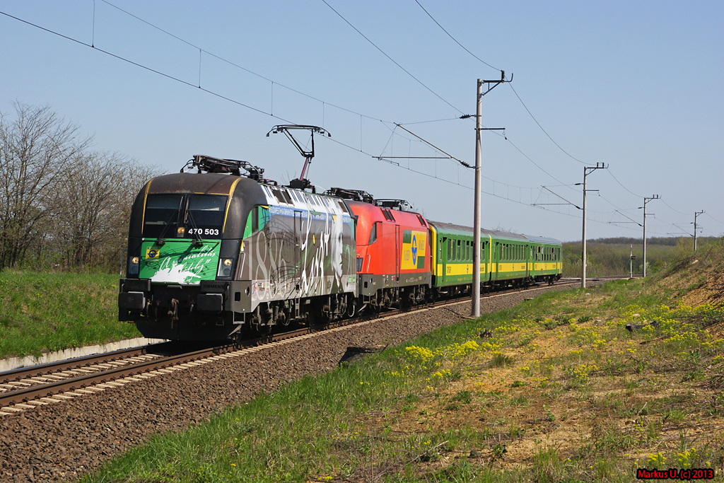 GySEV 470 503  Franz Liszt  + 1116 058 (kalt) mit Zug 9115 (Szentgotthrd - Sopron) am 26.04.2013 bei Kphza.