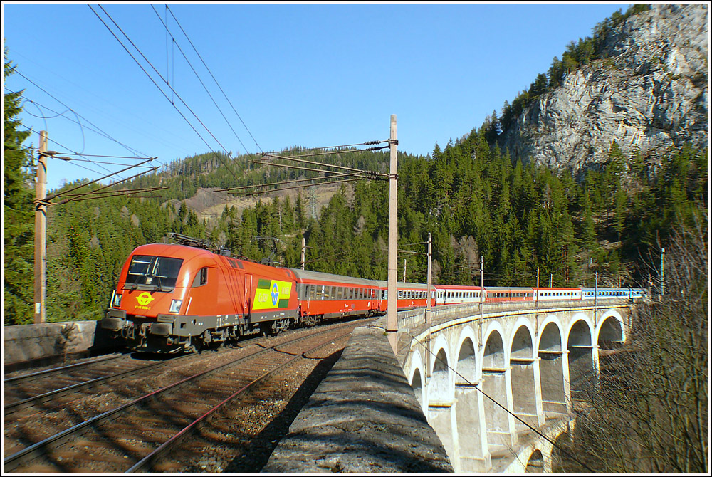 GySEV Taurus 1116 060 fhrt mit IC 533 von Wien Sd nach Villach. 
Kalte Rinne Semmering 30.3.2008


