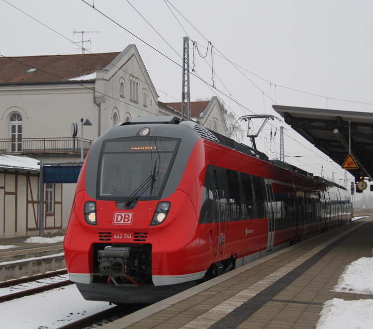 Hamster 442 741 bei Testfahrt zwischen Gstrow und Rostock im Bahnhof Gstrow.14.02.2012 
