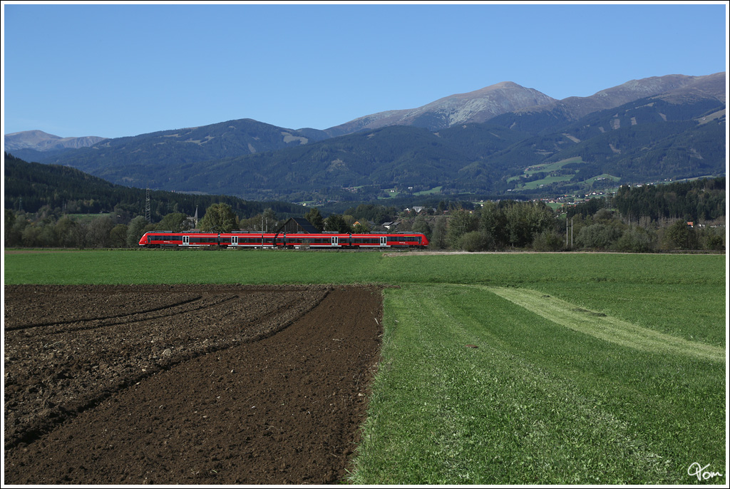 Hamsterbacke im Murtal - Messfahrt mit dem DB Talent II 2442 200 als SPROB 97684 von Knittelfeld nach St. Michael.  
St.Lorenzen 4.10.2012