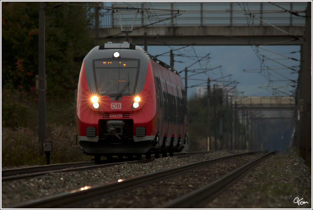 Hamsterbacken im Murtal - Messfahrten gab es letzte Woche mit dem DB Talent II 2442 700, welcher hier als SPROB 97690 von Knittelfeld nach St. Michael unterwegs war. 
St.Lorenzen 4.10.2012