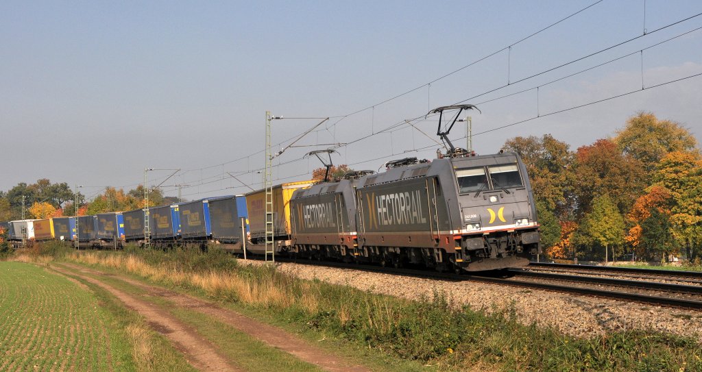 Hector Rail 241 008  Galore  und 241 002  Skywalker  mit KLV-Zug in Richtung Osnabrck (Vehrte, 21.10.12).