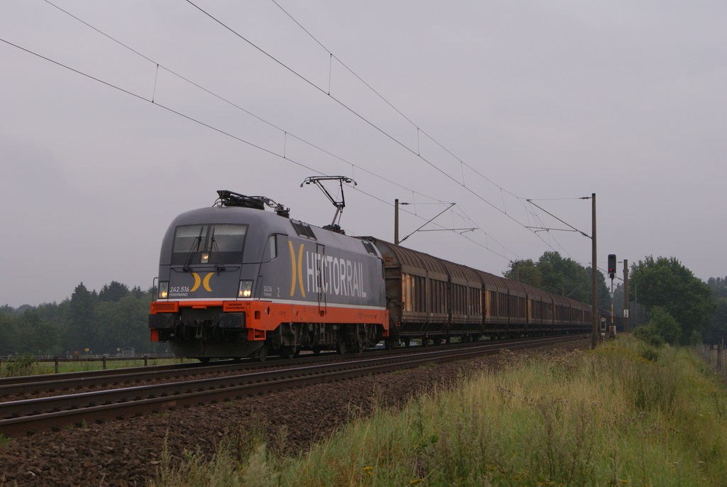 Hectorrail 242.516  Ferdinand  mit einem Schiebewandwagenzug in Reindorf am 04.08.2011