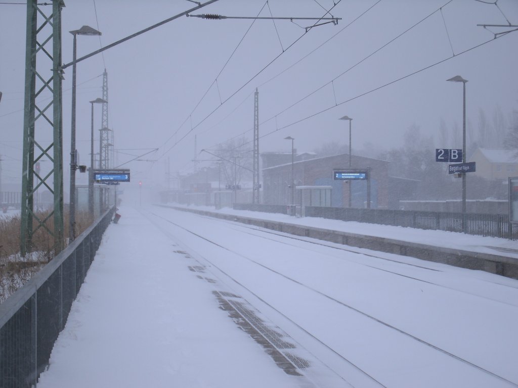 Heftiger Schneefall,am 09.Dezember 2012,auf dem Bahnhof Bergen/Rgen.
