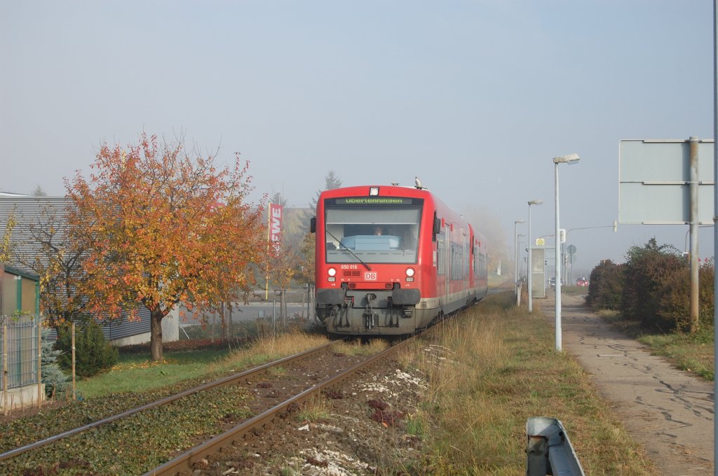 Herbst auf der Teckbahn - An Allerheiligen 2009 (1.11.2009) konnte ich vor der Kulisse des mittlerweile errteten Obstbaumes in Dettingen den Tbinger 650 016 zusammen mit einem Schwesterfahrzeug auf dem Weg nach Oberlenningen aufnehmen. Gru an den freundlichen Tf!