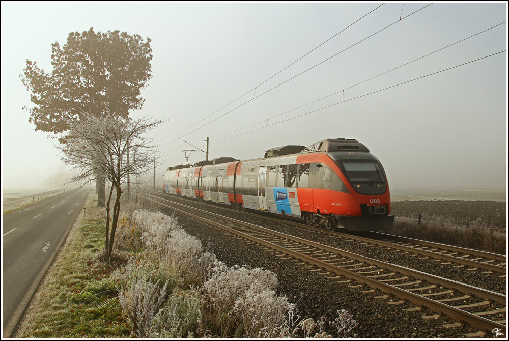 Herbst im Murtal - 4024 046 fhrt als R 1702 von Friesach nach Mrzzuschlag. 
Preg 15.11.2011