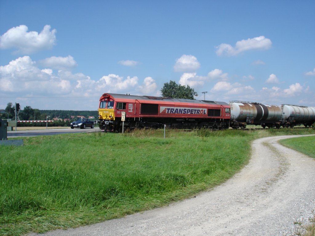 HGK Class 66  DE 672 mit lzug bei Tannheim in Richtung Altmannshofen/Leutkirch am12.8.2005