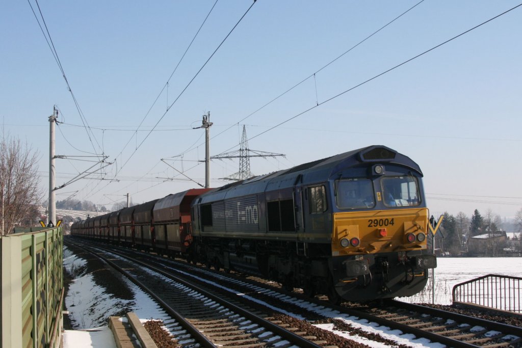 HHPI-Lok 29004 als Schublok am Kohlependel von Profen nach Chemnitz durchfhrt am 09.03.10 den Hp Glauchau-Schnbrnchen.