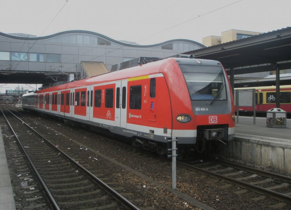 Hier 423 033-0 als RB nach Berlin Ostbahnhof, dieser Zug stand am 27.2.2010 in Potsdam Hbf.