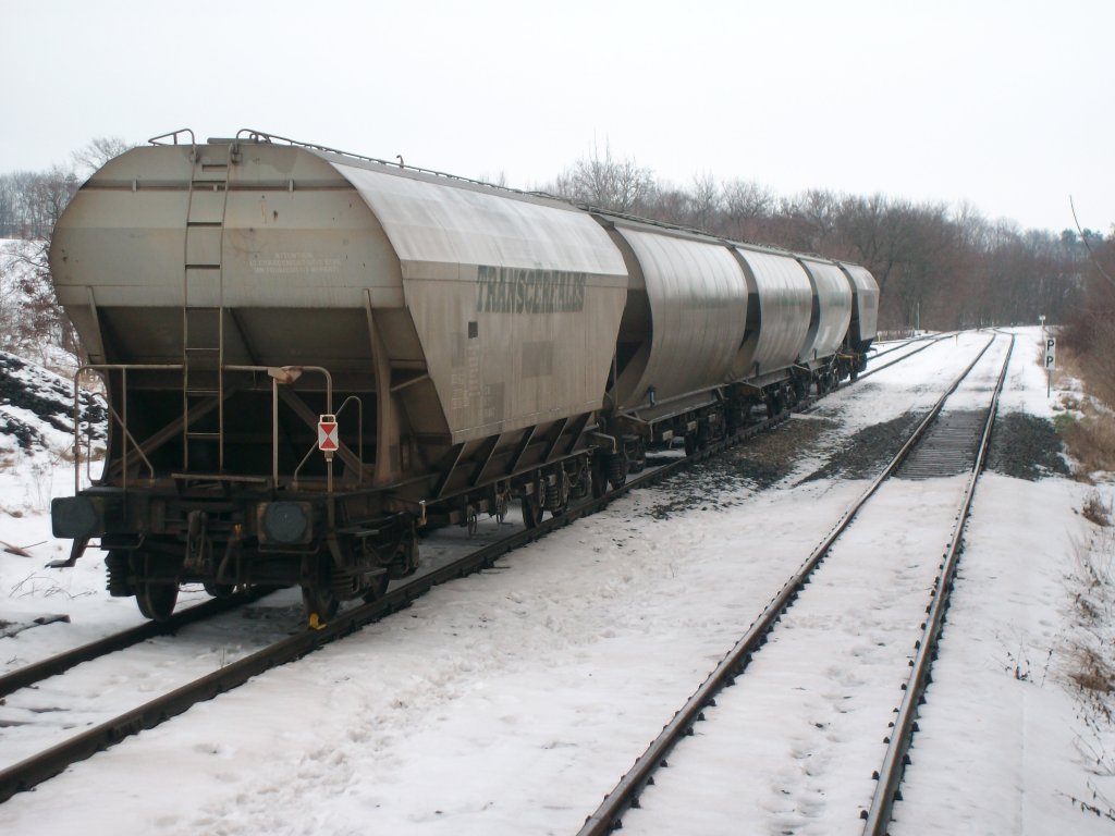 Hier 5 leere franzsische Getreidewagen,warten auf die anderen 6 Wagen um dann am selben Tag von der EB abgeholt zu werden.Bad Langensalza Ost