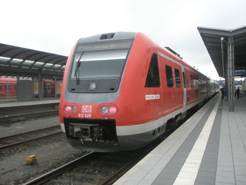 Hier 612 628 und 612 612 als IRE1 von N�rnberg Hbf. nach Dresden Hbf., diser Triebzug stand am 18.8.2010 in Hof Hbf.