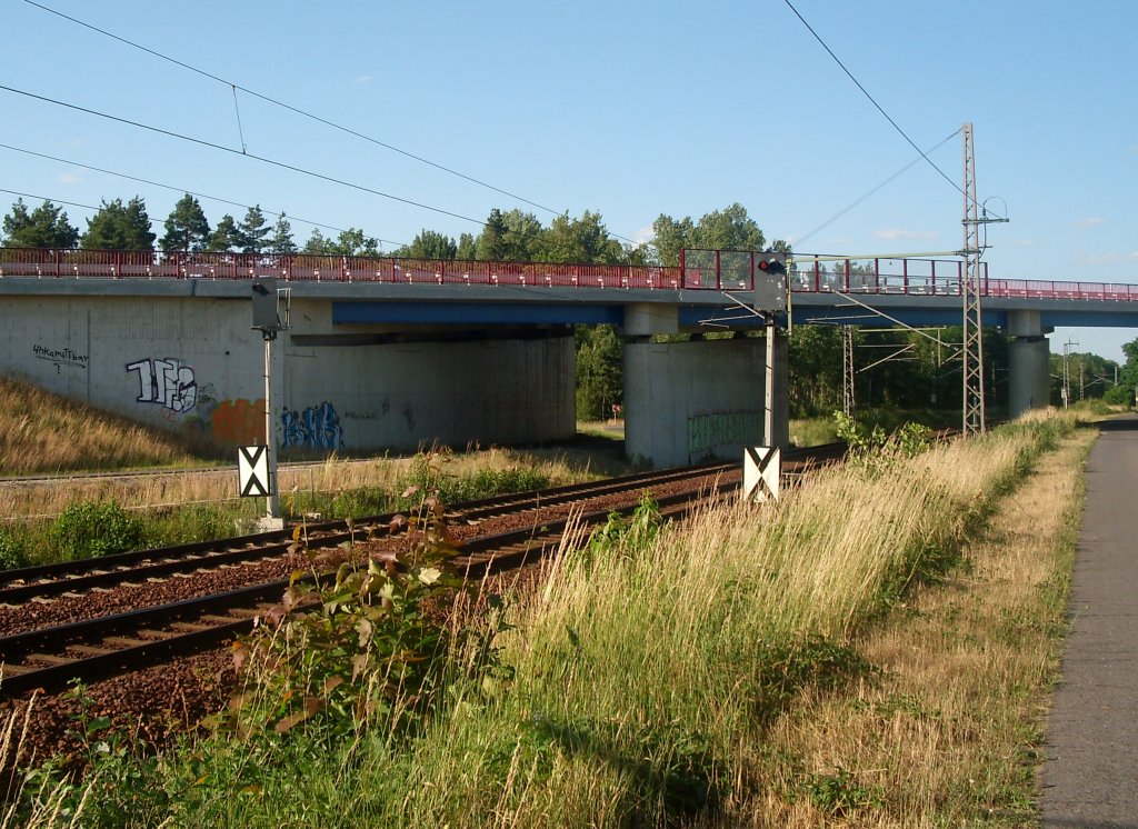 Hier die beiden Vorsignale der sdlichen Einfahrgruppe des Bahnhofs Drebkau.