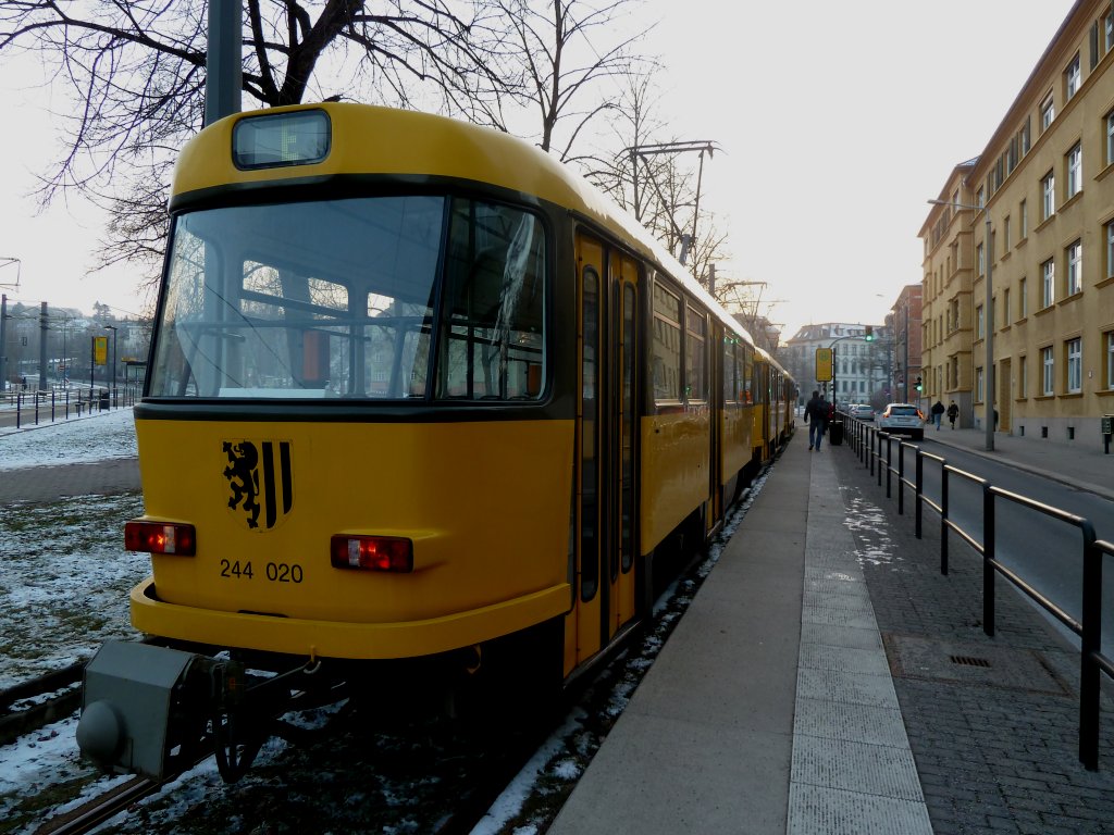 Hier ist die E3 mal von hinten zu sehen die gerade die Endstation Plauen, Nthnitzer Strasse erreicht hat. 31.01.2011