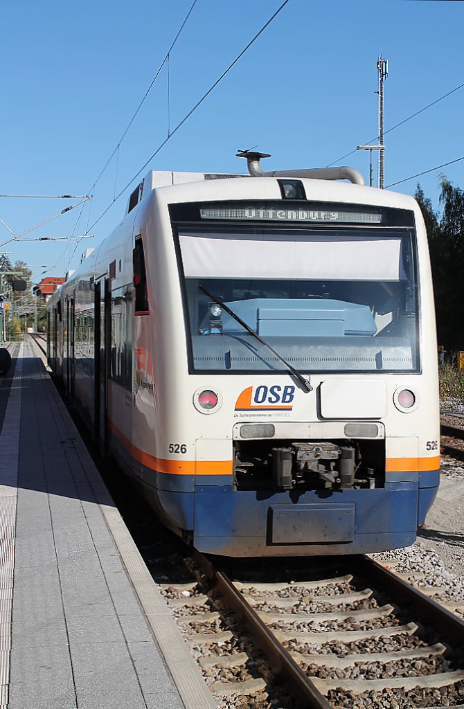 Hier ein Doppeltraktion Regio Shuttle der OSB am 15.10. in Freudenstadt Stadt.