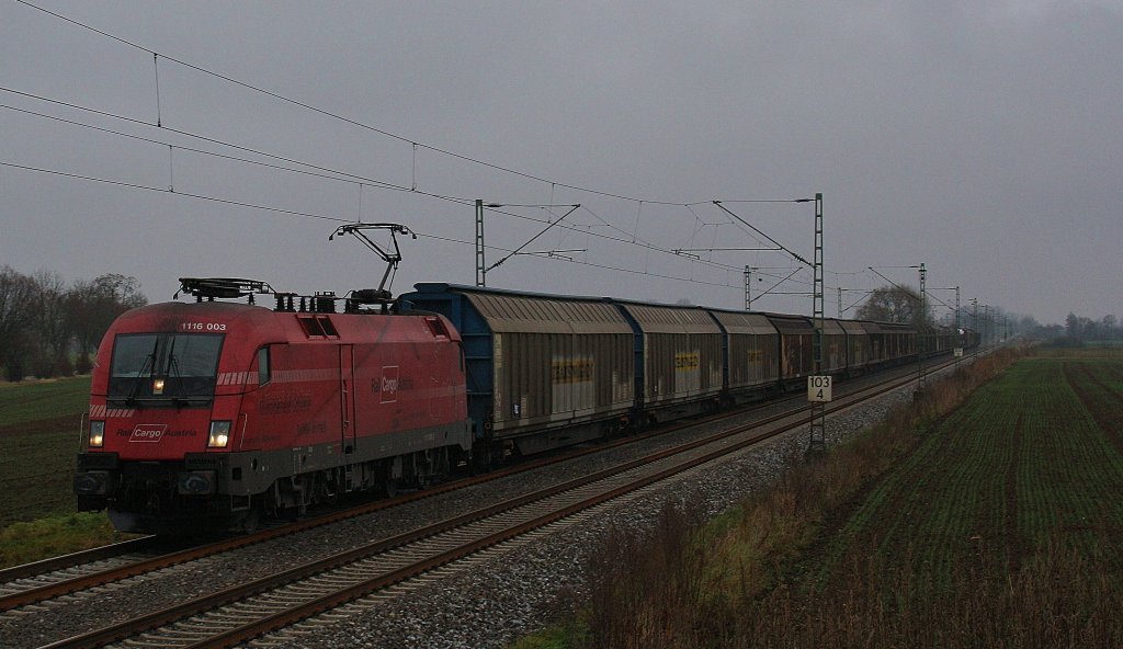 Hier RailCargoAustria 1116 003 in Aukofen am 17.11.2010 .