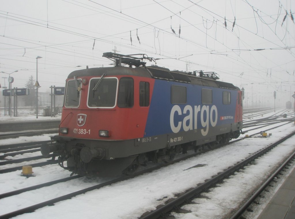 Hier Re 421 383-1, abgestellt am 25.2.2010 in Angermnde.